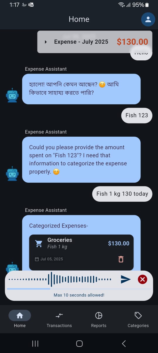 Screenshot: Voice input feature in ChatExpense